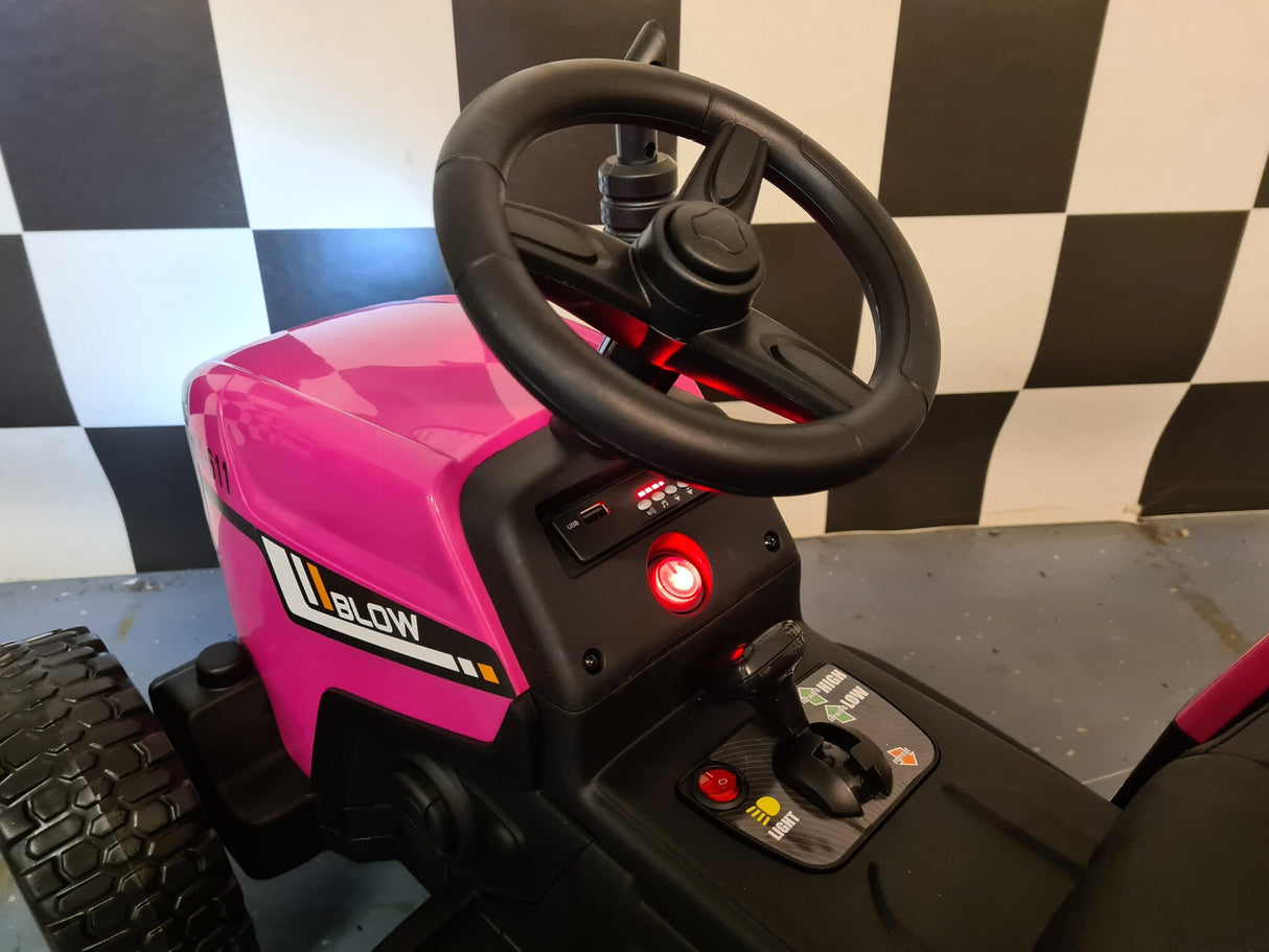 Barntraktor 12V med släp – 1 person, rosa