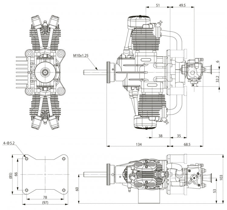 FG-61TS 61cc 4-cycle Twin Gas engine