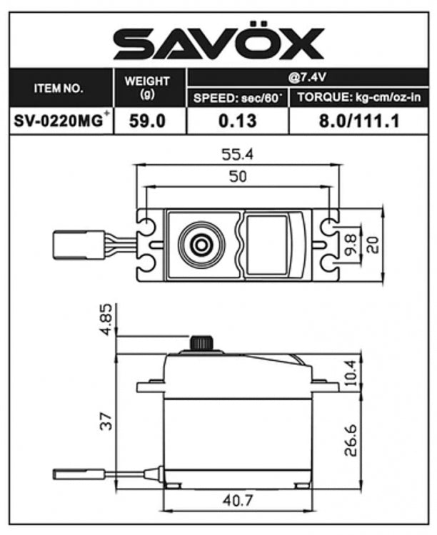 SV-0220MG Plus Servo 8Kg 0,13s HV Metal Gear