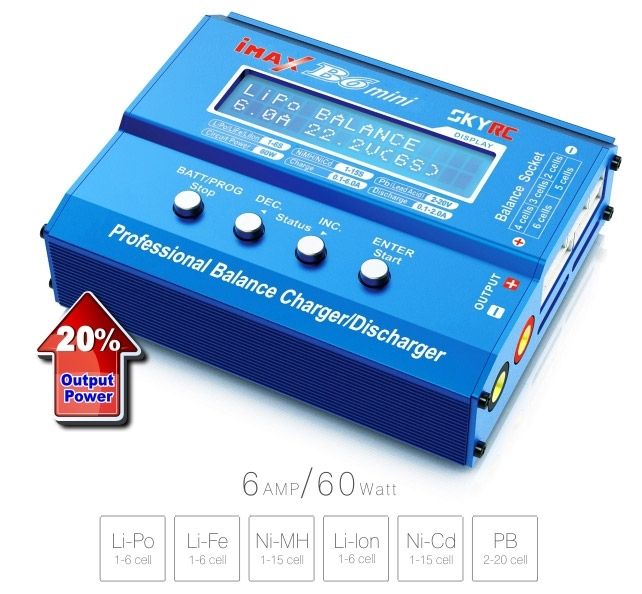 SkyRC B6 Mini Charger 60W 6A 1-6S 12VDC