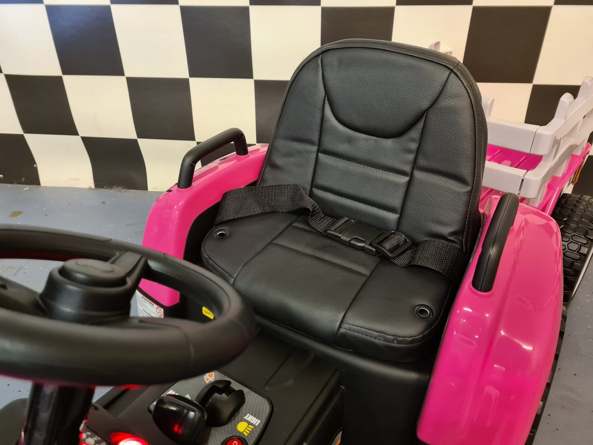 Barntraktor 12V med släp – 1 person, rosa