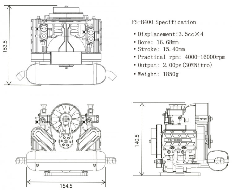 FS-B400 4-Cyl Boxer Methanol Engine 4-Stroke Kit