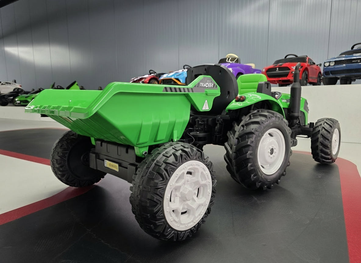 Barntraktor 24V med släp och fjärrkontroll
