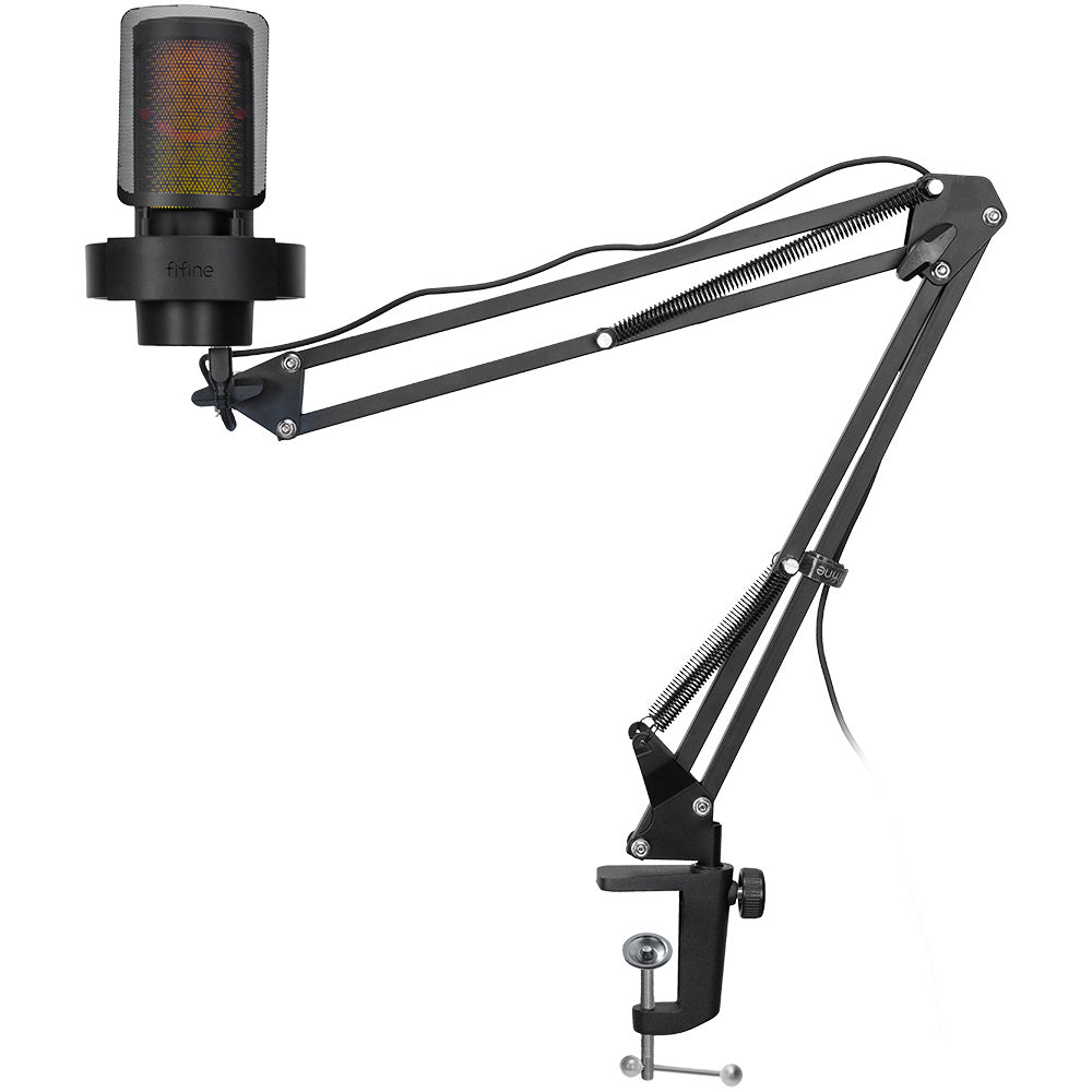 FIFINE A8T Condenser RGB USB Microphone with Adjustable Arm Stand, Black