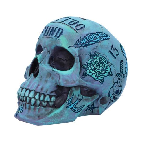 Aqua Blue Traditional, Tribal Tattoo Fund Skull