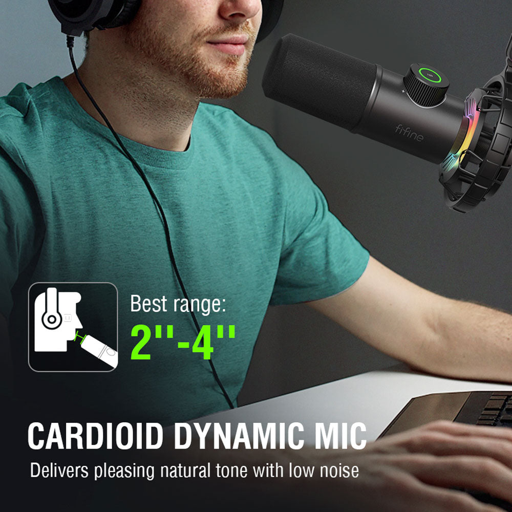 FIFINE K658 Dynamic RGB USB Microphone, Black