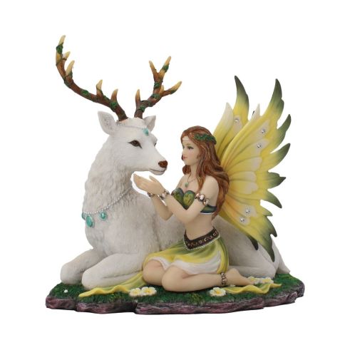 Adoration stag and spring fairy medium figurine