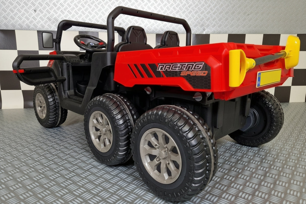 Jeep Transporter 24V elbil för barn med tippflak – röd
