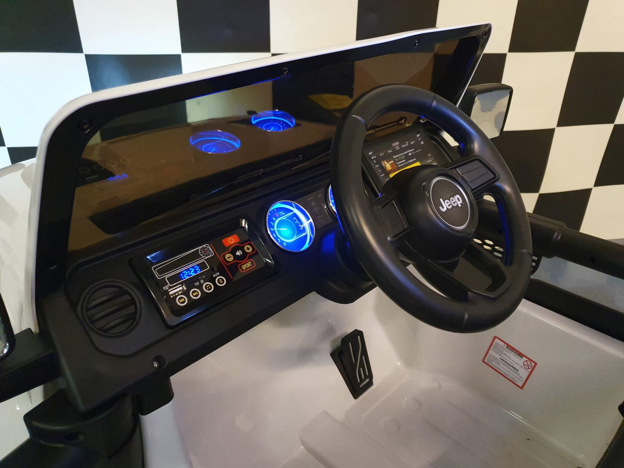 Jeep Wrangler børnebil 12 volt 4 hjulstræk RC hvid