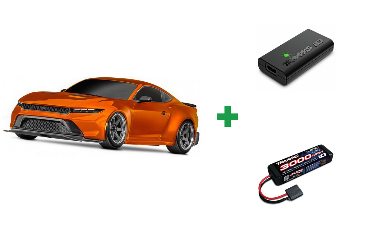 Kombopakke: Traxxas 105237-4 4-TEC Drift 2WD Mustang XL-5 TQi + USB-C lader og 2S batteri