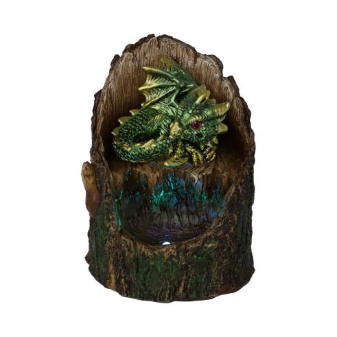 Arboreal Hatchling Green Dragon in Tree Trunk Light Up Figurine