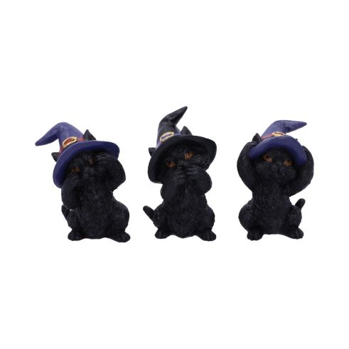 Three Wise Familiars See No Hear No Speak No Evil Black Cats Figurine