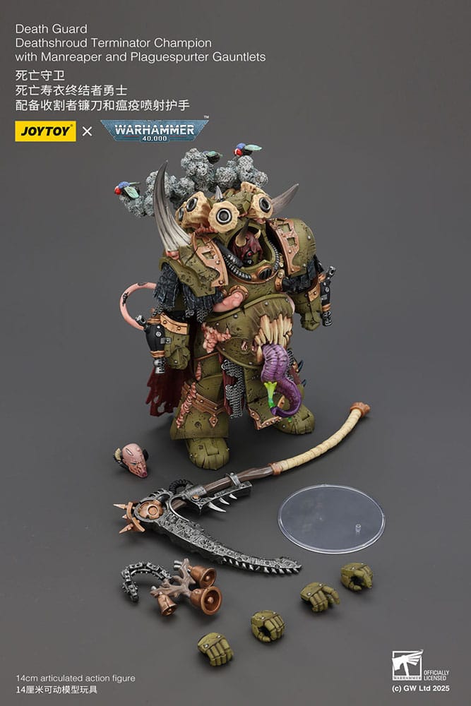 Warhammer 40k Action Figure 1/18 Death Guard Deathshroud Terminator Champion with Manreaper and Plaguespurter Gauntlets 14 cm