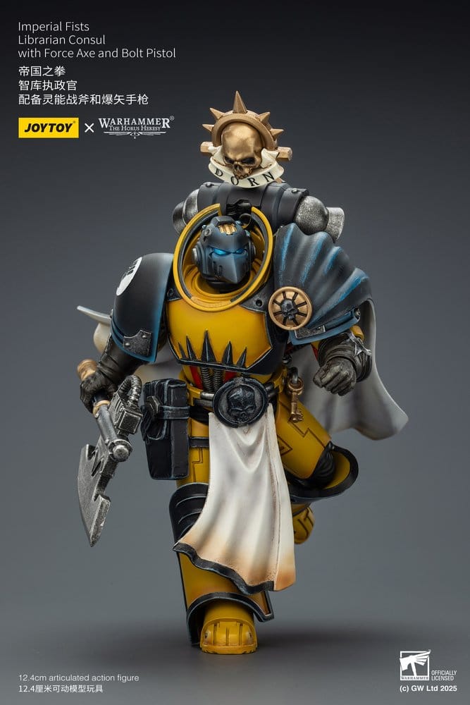 Warhammer Imperial Fists Action Figure Librarian Consulwith Force Axe and Bolt Pistol 12 cm