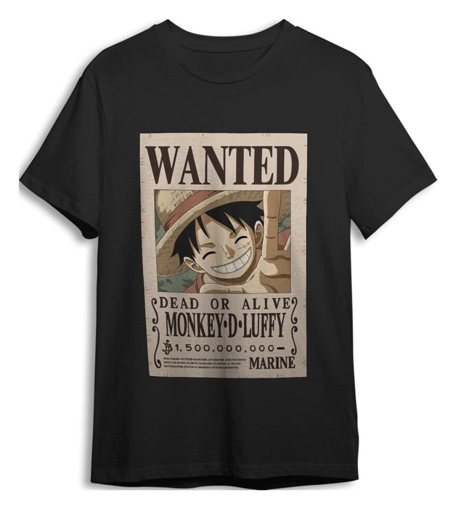One Piece T-Shirt Monkey D. Luffy Wanted Black Size L