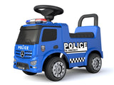 Mercedes Antos police truck with sirens and emergency lights.