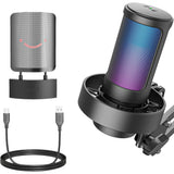 FIFINE A8T Condenser RGB  USB Microphone with Adjustable Arm Stand, Black