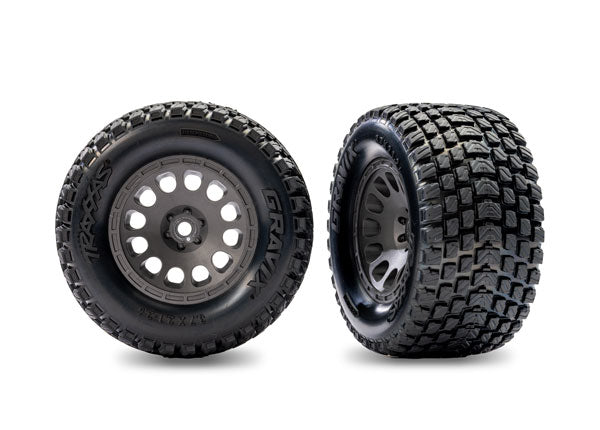 TRAXXAS 10775-GRAY Tires &amp; Wheels Gravix / Mini XRT Gray Rear (2)