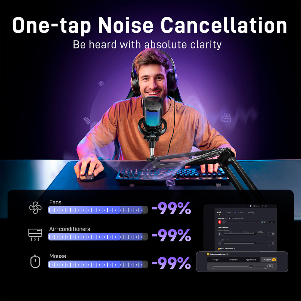 MAONO DM40 Pro S Condenser RGB USB/Wireless AI Gaming Microphone with Arm Stand, black