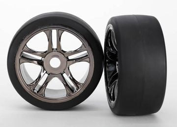 Traxxas 6477 Tires &amp; Wheels Slicks S1/S-Spoke Black Chrome Rear (2) XO-1