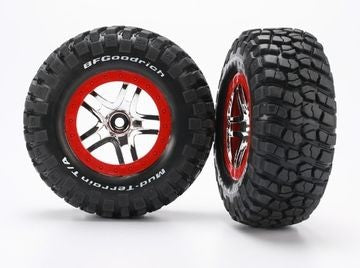 Traxxas 6873R Tires &amp; Wheels Goodrich S1/S-Spoke Chrome-Red 4WD/2WD Rear