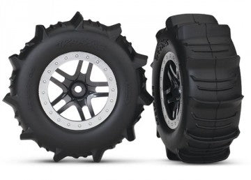 Traxxas 5891 Tires &amp; Wheels Paddle/Split-Spoke 4WD/2WD Rear TSM (2)