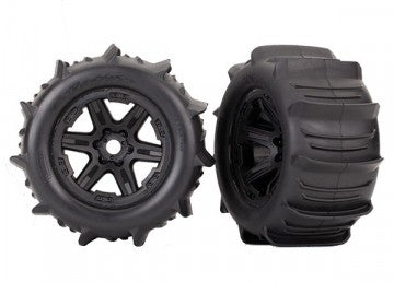 Traxxas 8674 Tires &amp; Wheels Paddel/Carbide Black 3.8" TSM (2)