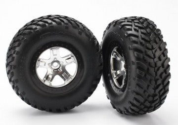 Traxxas 5873X Tires &amp; Wheels SCT/SCT Satin Chrome-Black 4WD/2WD Rear (2)