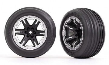 Traxxas 3771X Tires &amp; Wheels Ribbed / RXT Black w. Chrome Ring 2,8" Front (2)
