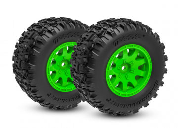 Traxxas 10771-GRN Tires &amp; Wheels Sledgehammer/ Mini Maxx Green Front (2)