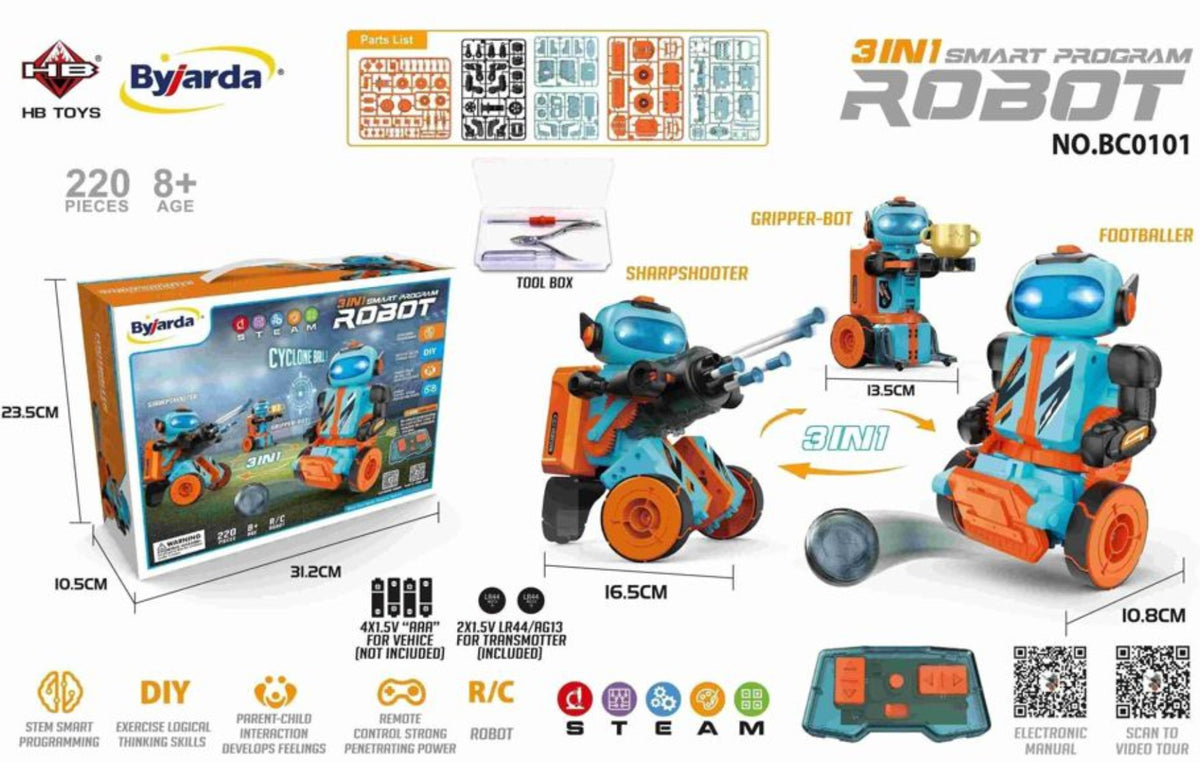 3in1 Hydraulisk saml-selv robot - skyder, griber eller spiller - 220 dele!