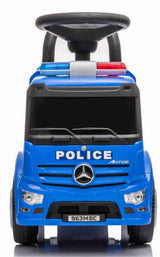 Mercedes Antos police truck with sirens and emergency lights.