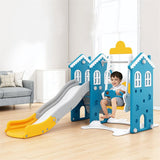 Kids Zone house with slide, swing and basket.