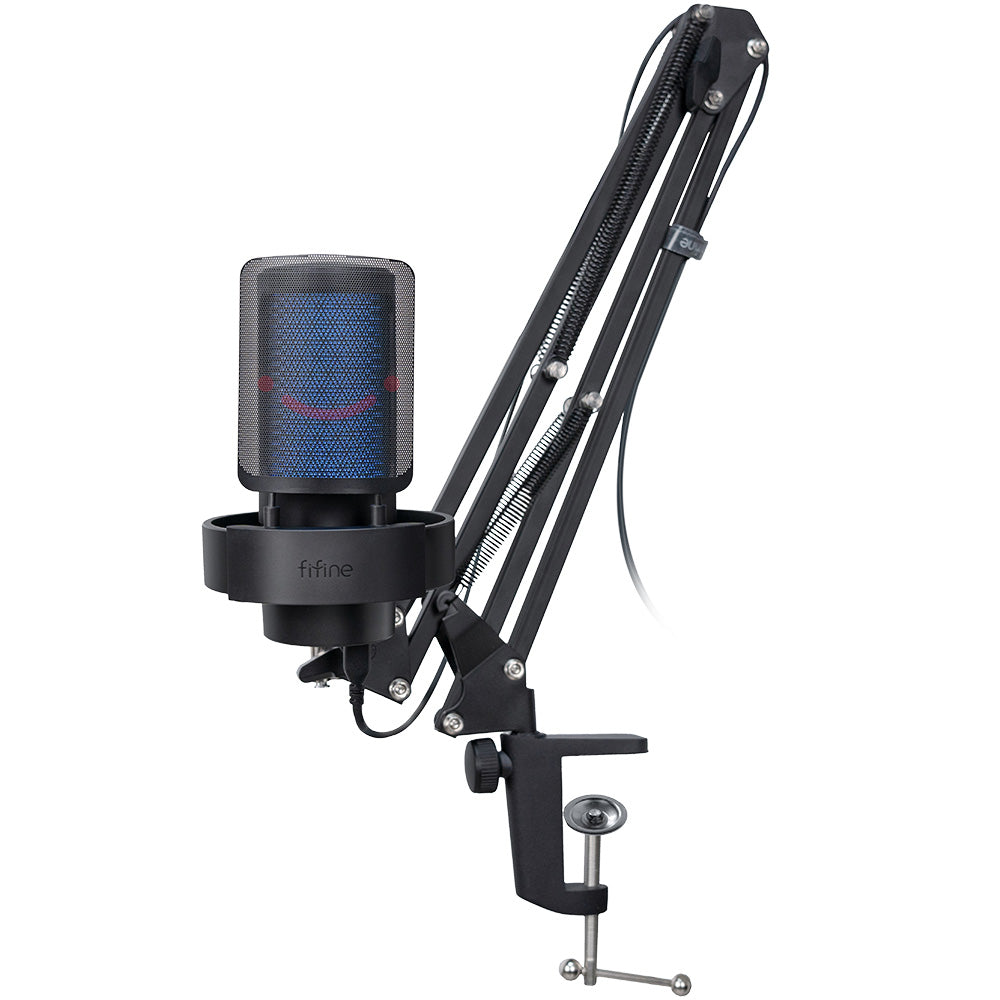 FIFINE A8T Condenser RGB  USB Microphone with Adjustable Arm Stand, Black