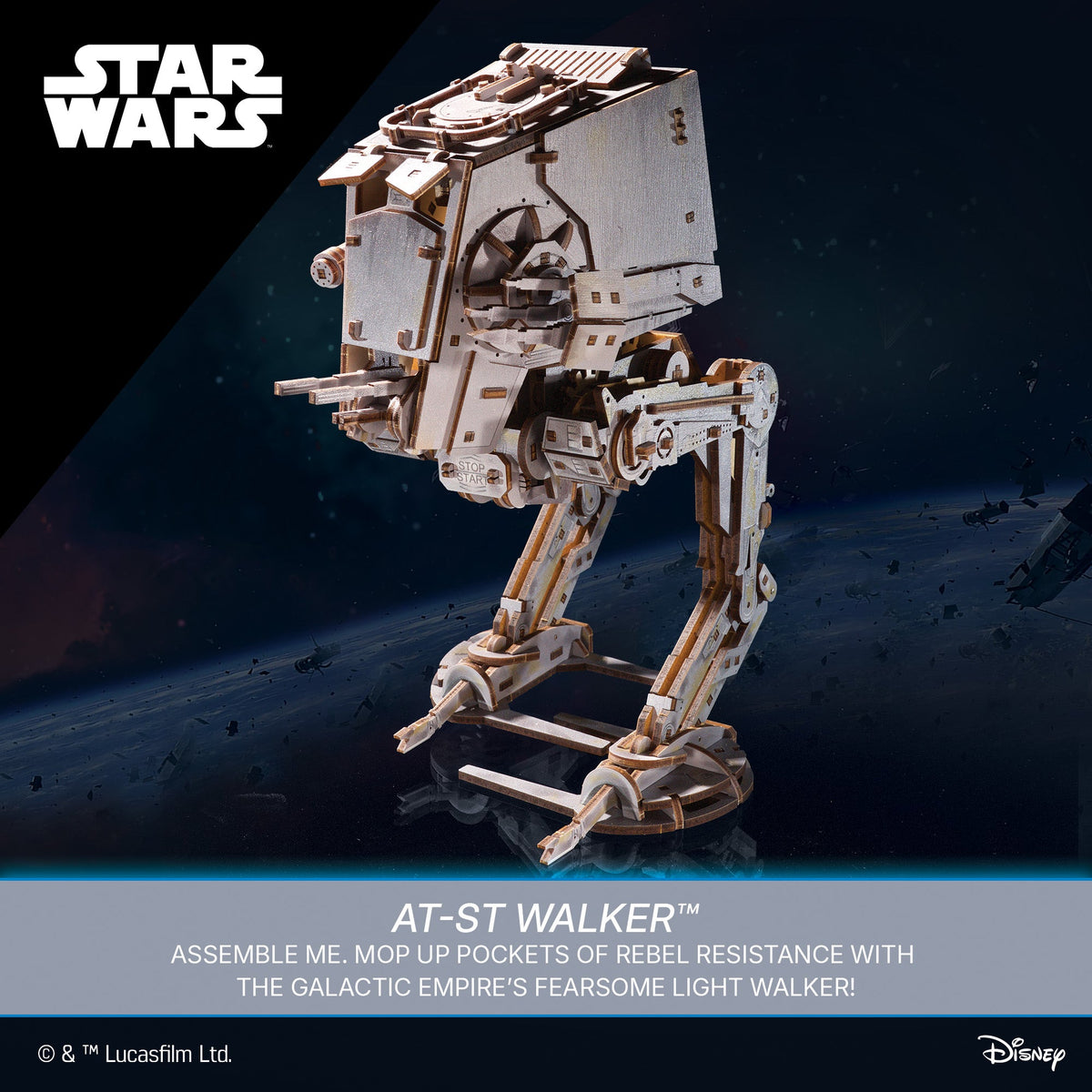 UGEARS Star Wars AT-ST Walker – 3D træbyggesæt med gangmekanisme (370 dele)