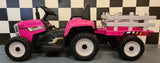 Børnetraktor 12 volt med anhænger pink