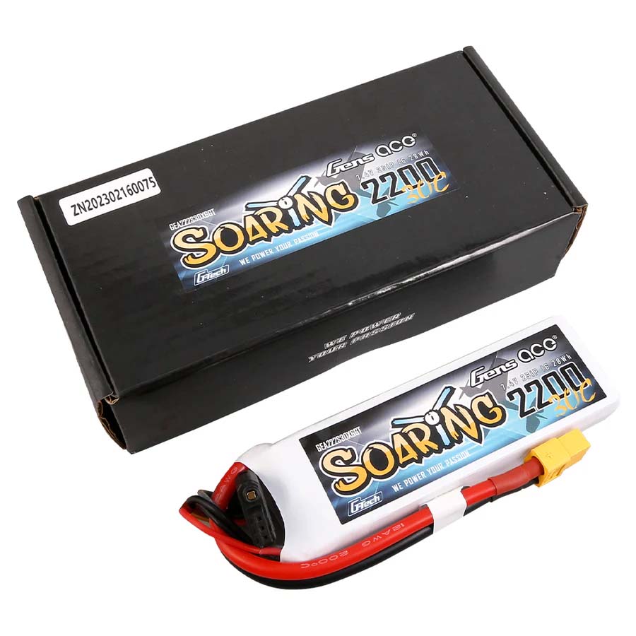 GENS ACE GE1-2200-2X6GT - GensAce Soaring LiPo 2S 7.4V-2200-30CXT60 104x34.5x14.5mm 122g GT