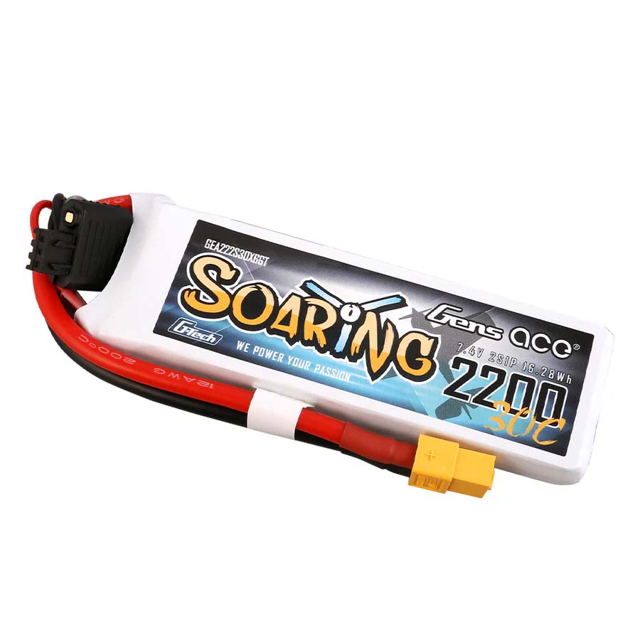 GENS ACE GE1-2200-2X6GT - GensAce Soaring LiPo 2S 7.4V-2200-30CXT60 104x34.5x14.5mm 122g GT