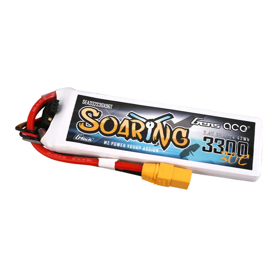 GENS ACE GE1-3300-2X9GT - GensAce Soaring LiPo 2S 7.4V-3300-30C XT90 132.5x42x13.5mm 183g GT