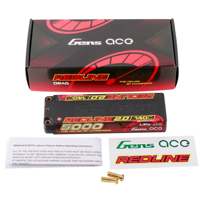 GENS ACE GEA50002S14D5 - GensAce Redline 2.0 Low Prof 2S HV 7.6V-140C-5000 139x47x18.5mm 224g