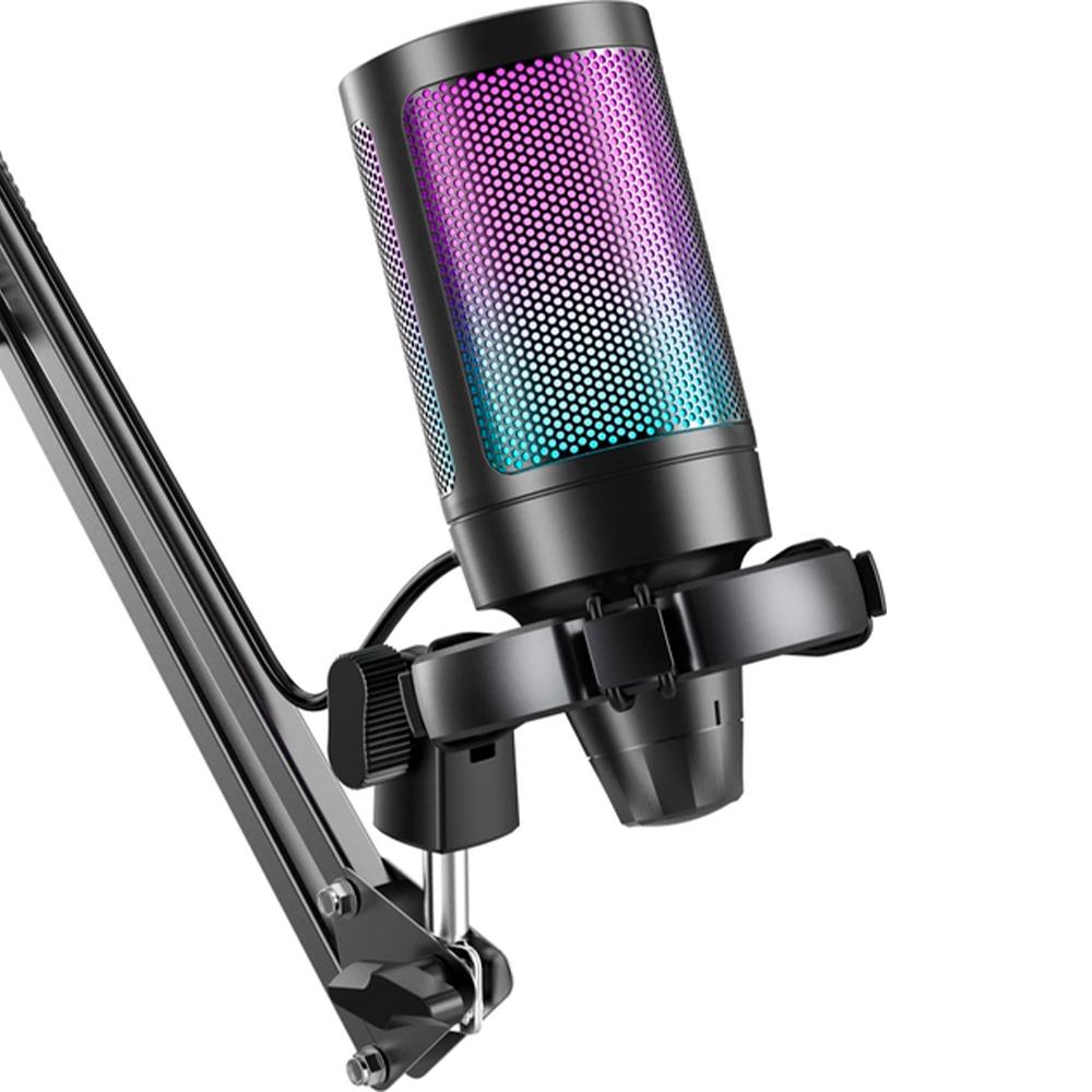 FIFINE A6T Condenser RGB USB Microphone with Boom Arm, Black