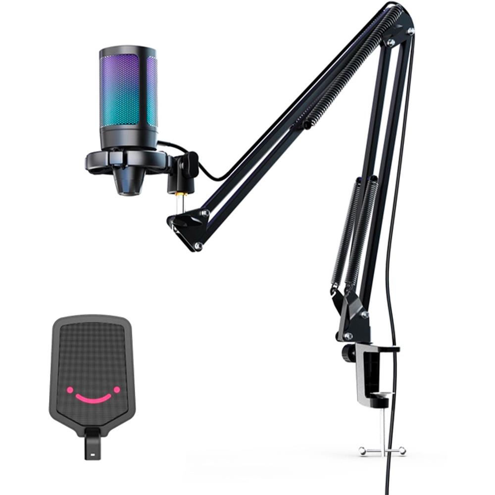 FIFINE A6T Condenser RGB USB Microphone with Boom Arm, Black