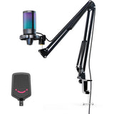 FIFINE A6T Condenser RGB USB Microphone with Boom Arm, Black
