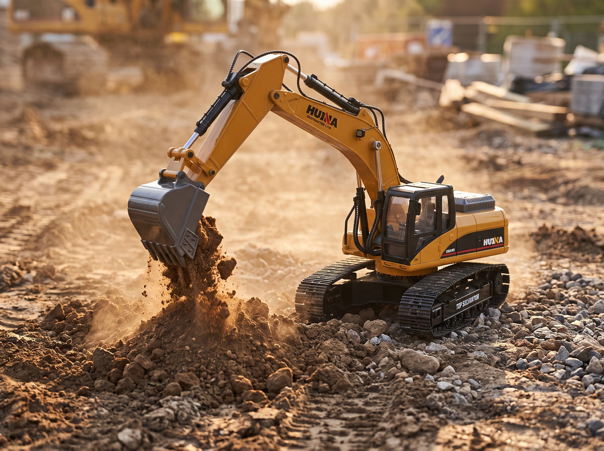 Huina 1580 v5 - 8 kg 23 funktioners radiostyrd grävmaskin i metall - 320 caterpillar