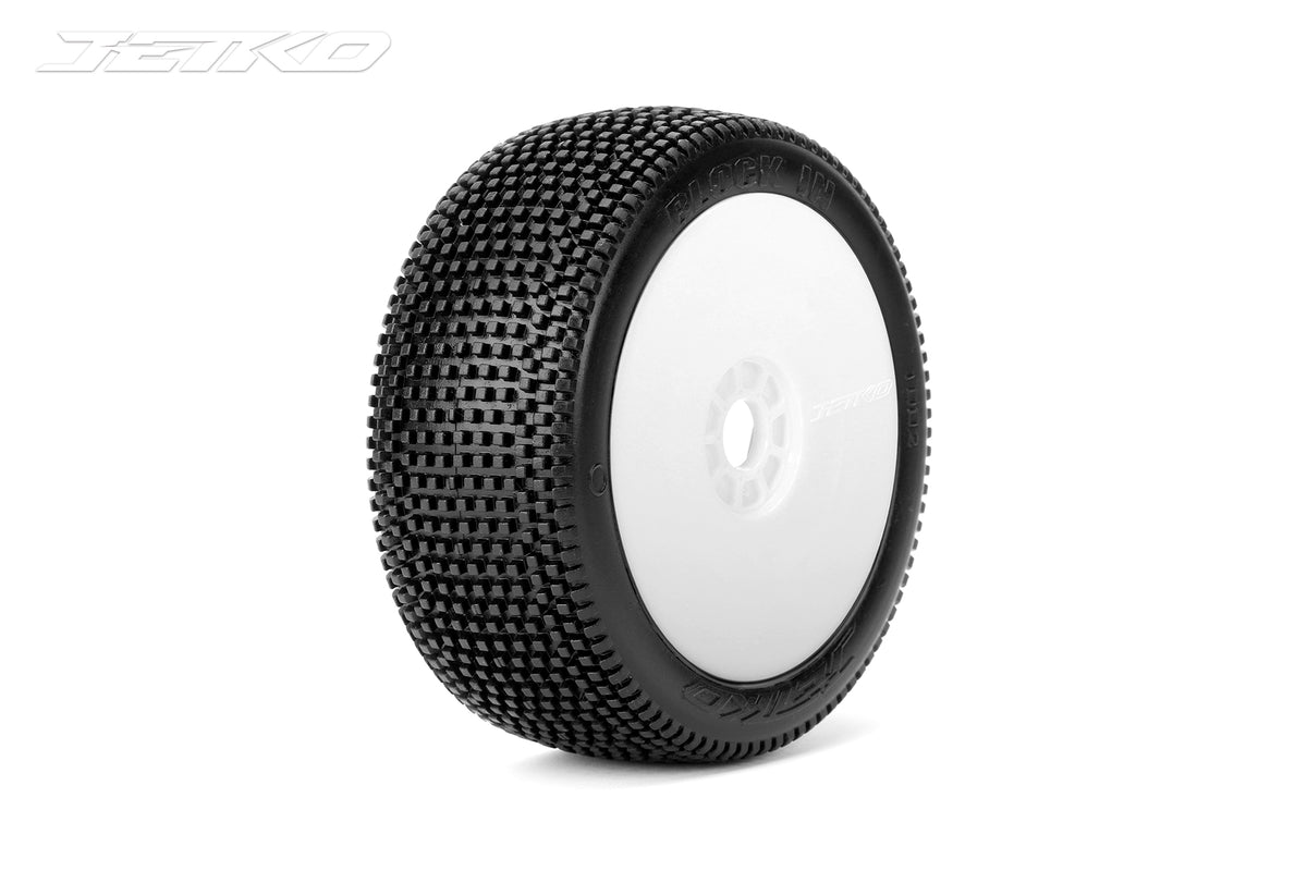 JETKO JK1002USRW - Jetko Block In Ultra Soft 1:8 Buggy Pre-glued White Revo Rims 2 pcs