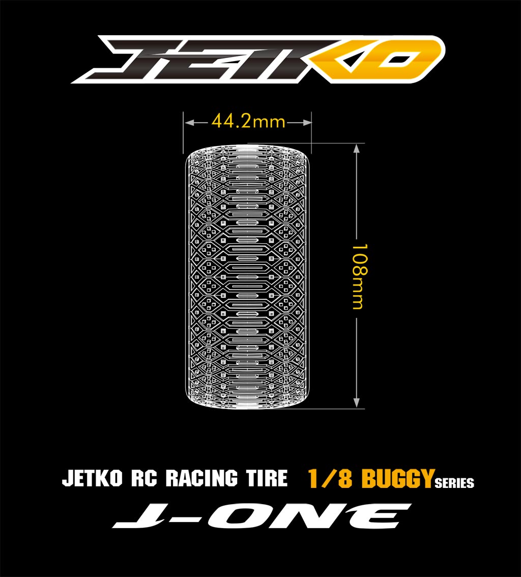 JETKO JK1009CUSRW - Jetko J One Comp. Ultra Soft Belted 1:8 Buggy on White Revo Rims 2 pcs