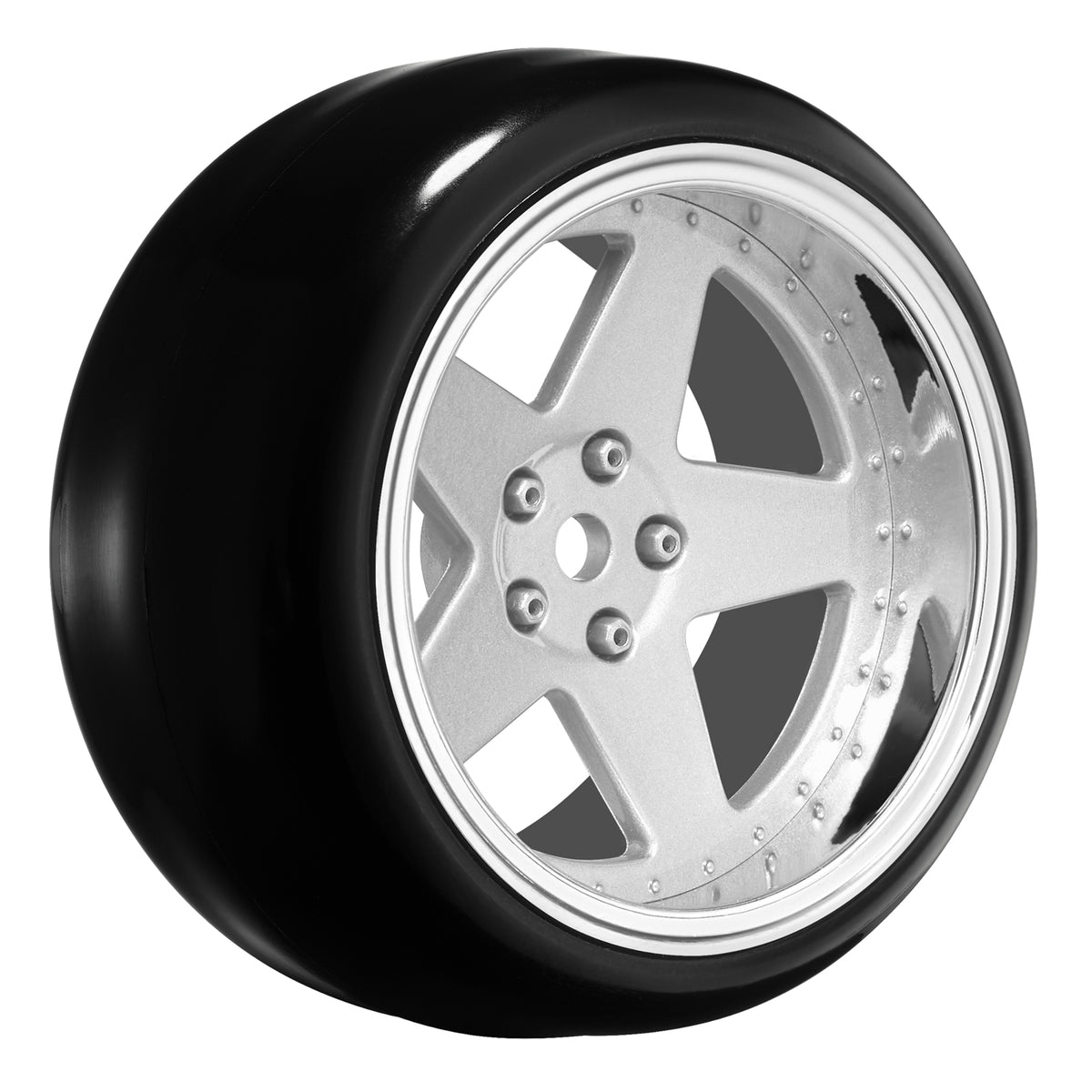 Tires &amp; Wheels Drift / 5-Spoke Matte Silver (2,4,6,8mm Offset) 12mm Hex (4)