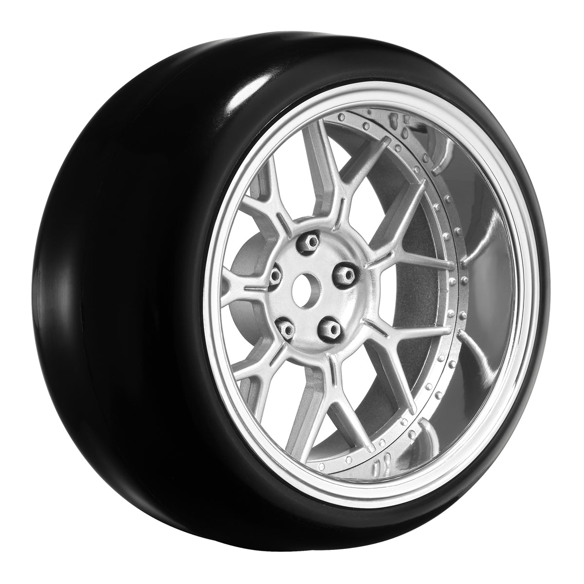 Tires &amp; Wheels Drift / 14-Spoke Matte Silver (2,4,6,8mm Offset) 12mm Hex (4)