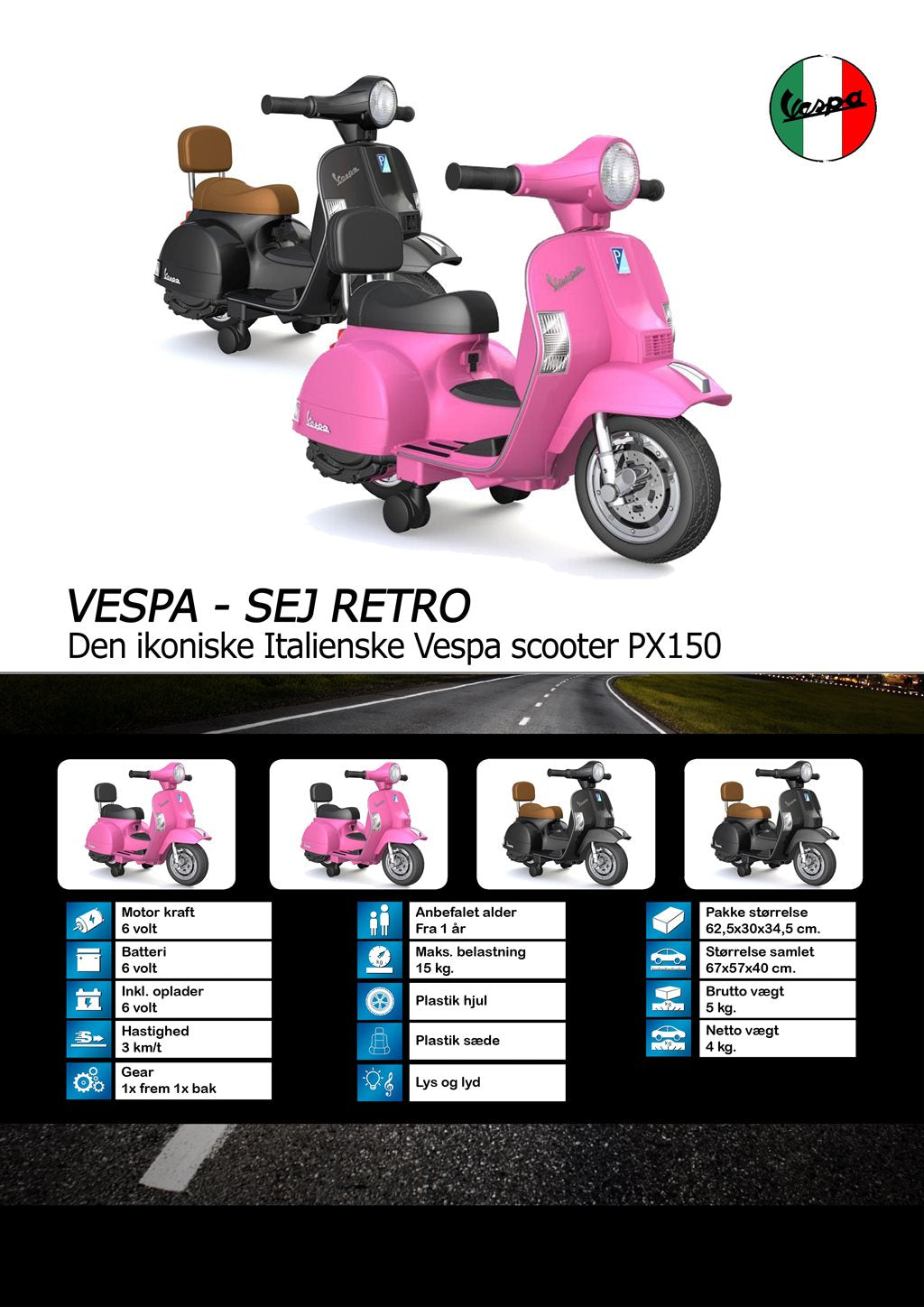 Vespa PX150 Rosa 6V – El-scooter för barn