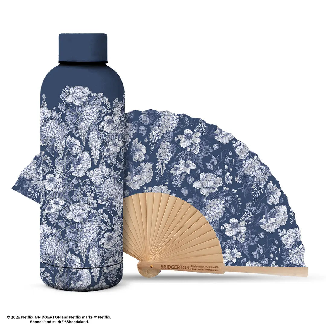 Insulated bottle and fan set - Blue Wisteria - Bridgerton